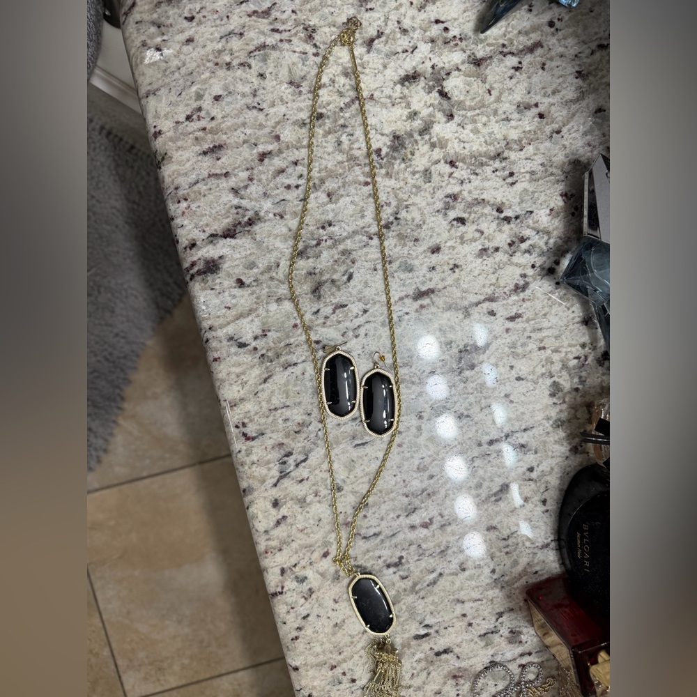 Kendra Scott Black and Gold Necklace and Earring Set